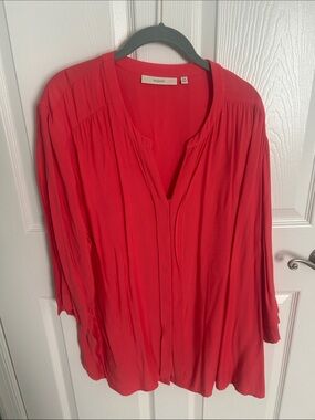 Sejour Vibrant Coral Red V-Neck Blouse